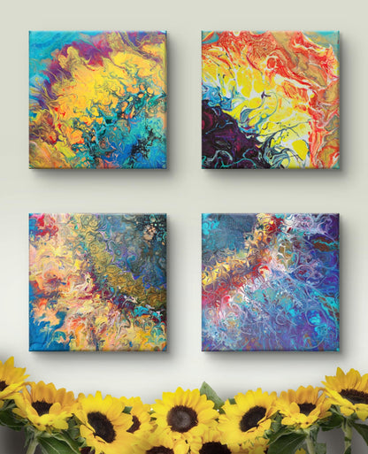 Sunflower Kaleidoscope - 4 Piece Original Painting Set