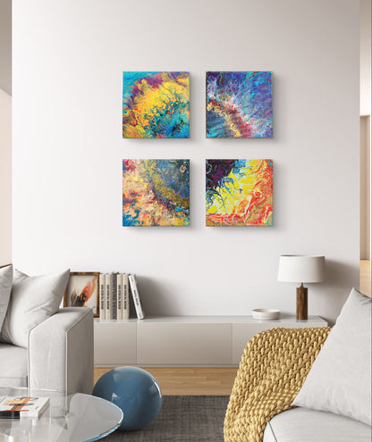Sunflower Kaleidoscope - 4 Piece Original Painting Set